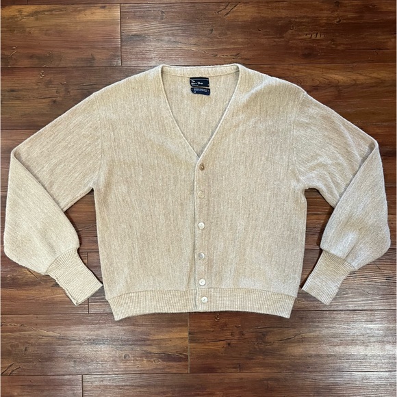 Vintage JCPenny Men's Shop Grandpa Cardigan Fuzzy Sweater w/ Pearlized Buttons - Picture 1 of 6